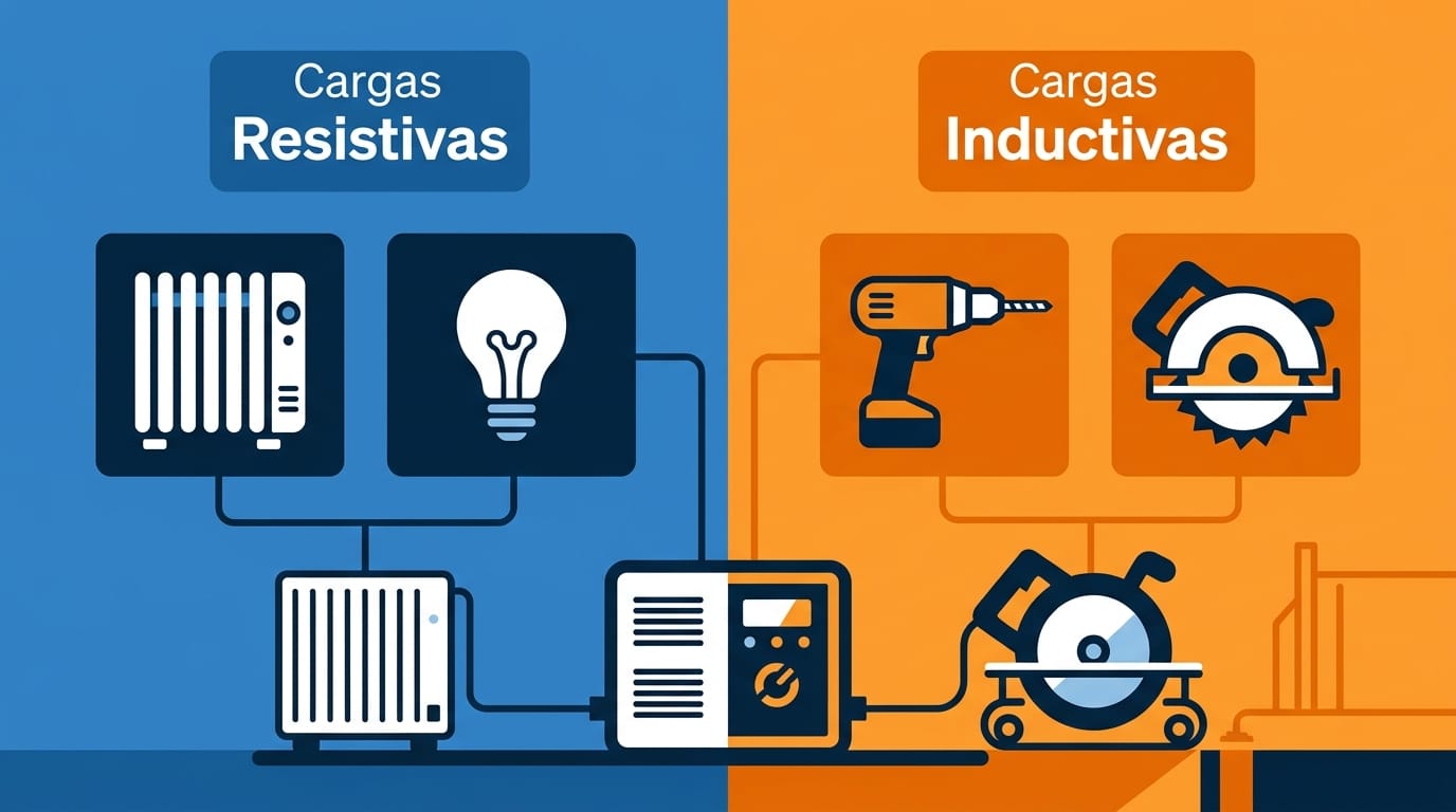 Infografía comparativa de cargas eléctricas en maquinaria de construcción.