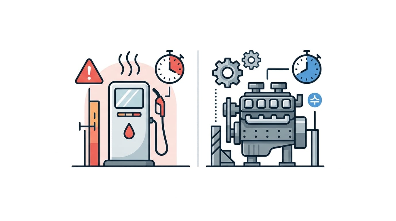 Comparativa técnica visual entre un motor de gasolina y un motor diésel para grupos electrógenos.